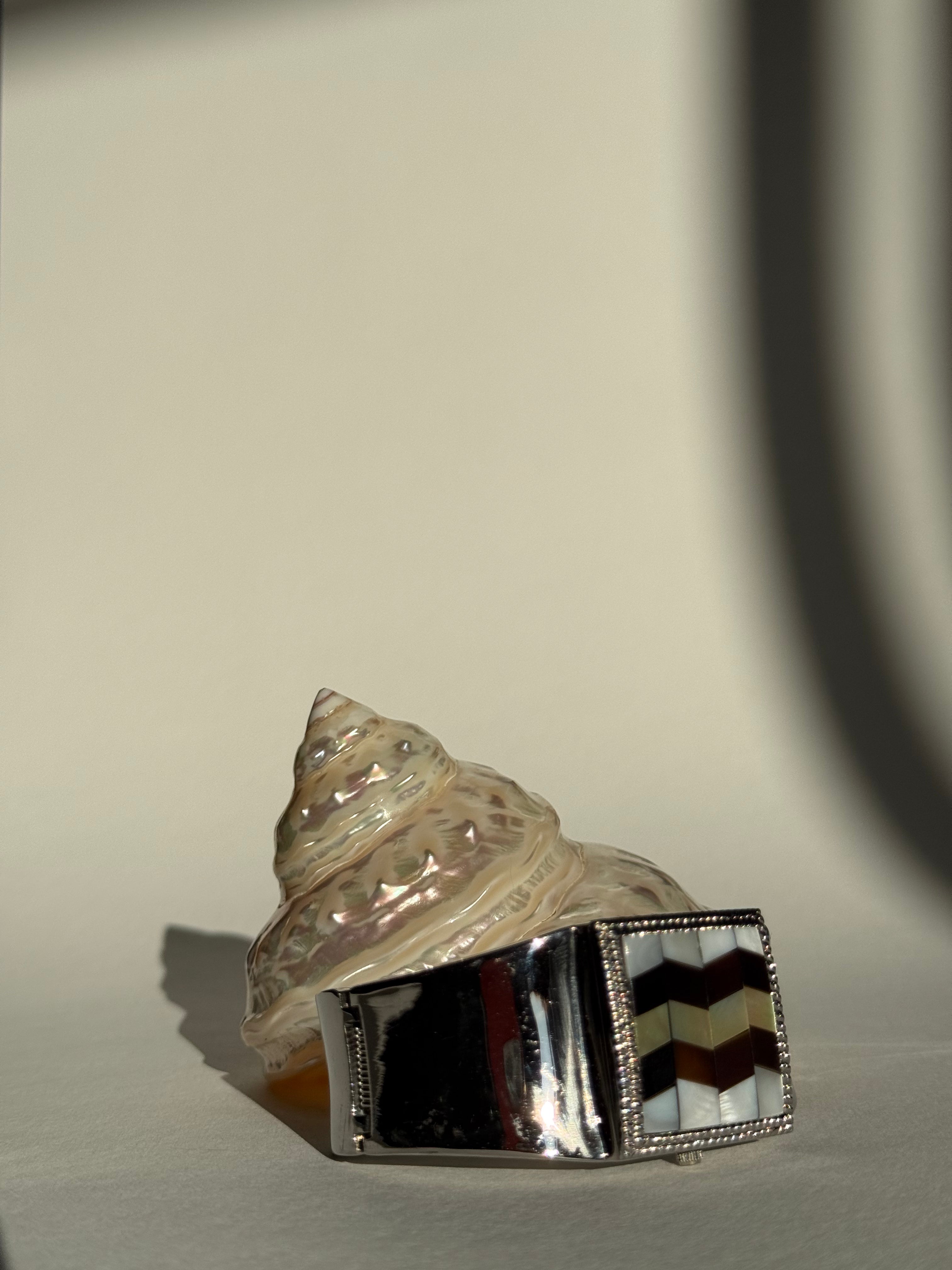 SILVER ART DECO HIDDEN FACE CUFF WATCH