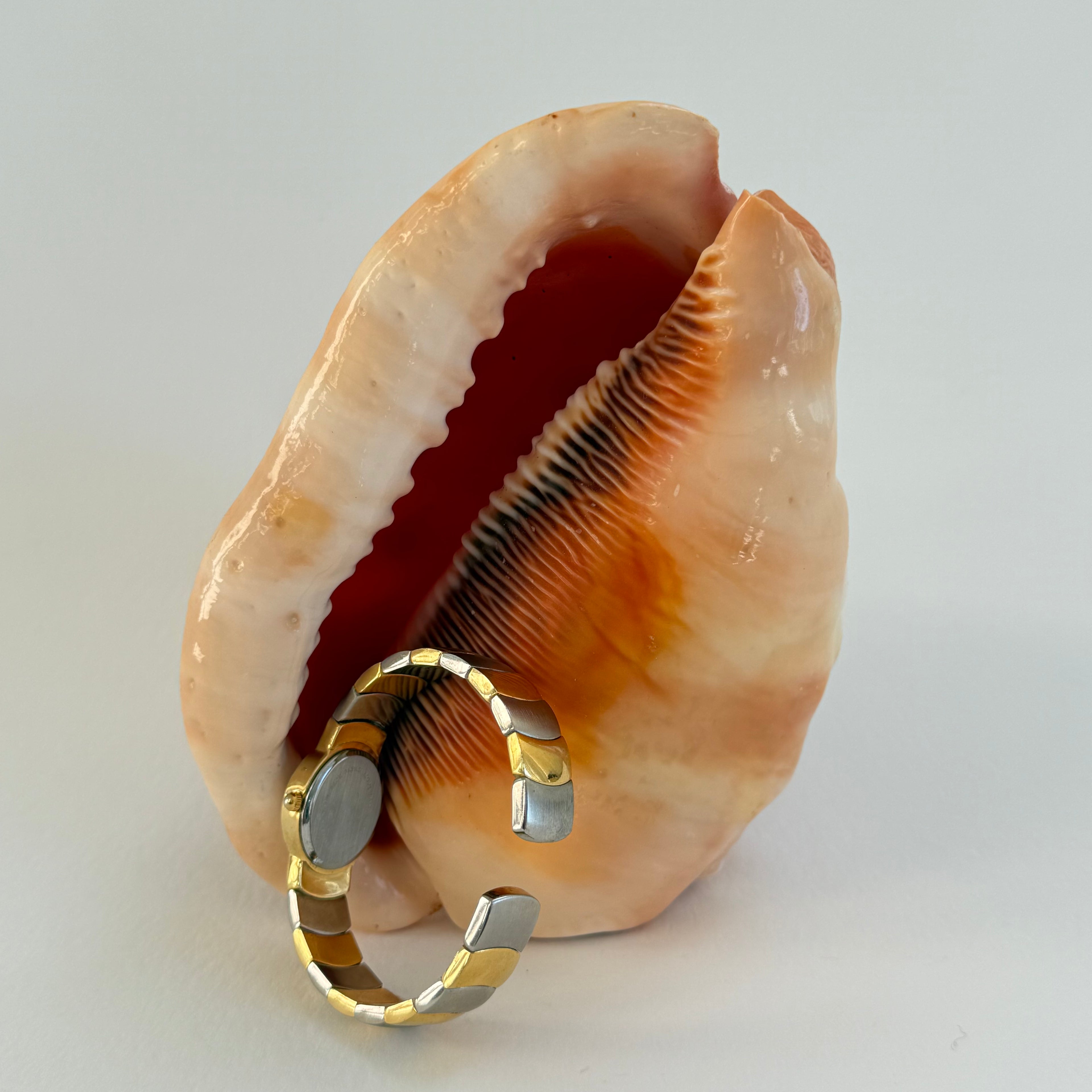 TWO TONE OVAL CUFF WRIST WATCH