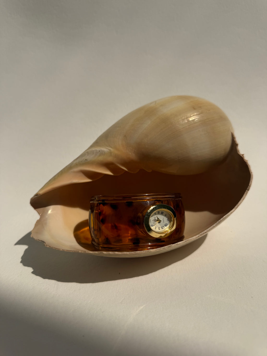 TORTOISE BROWN HINGED CUFF WATCH