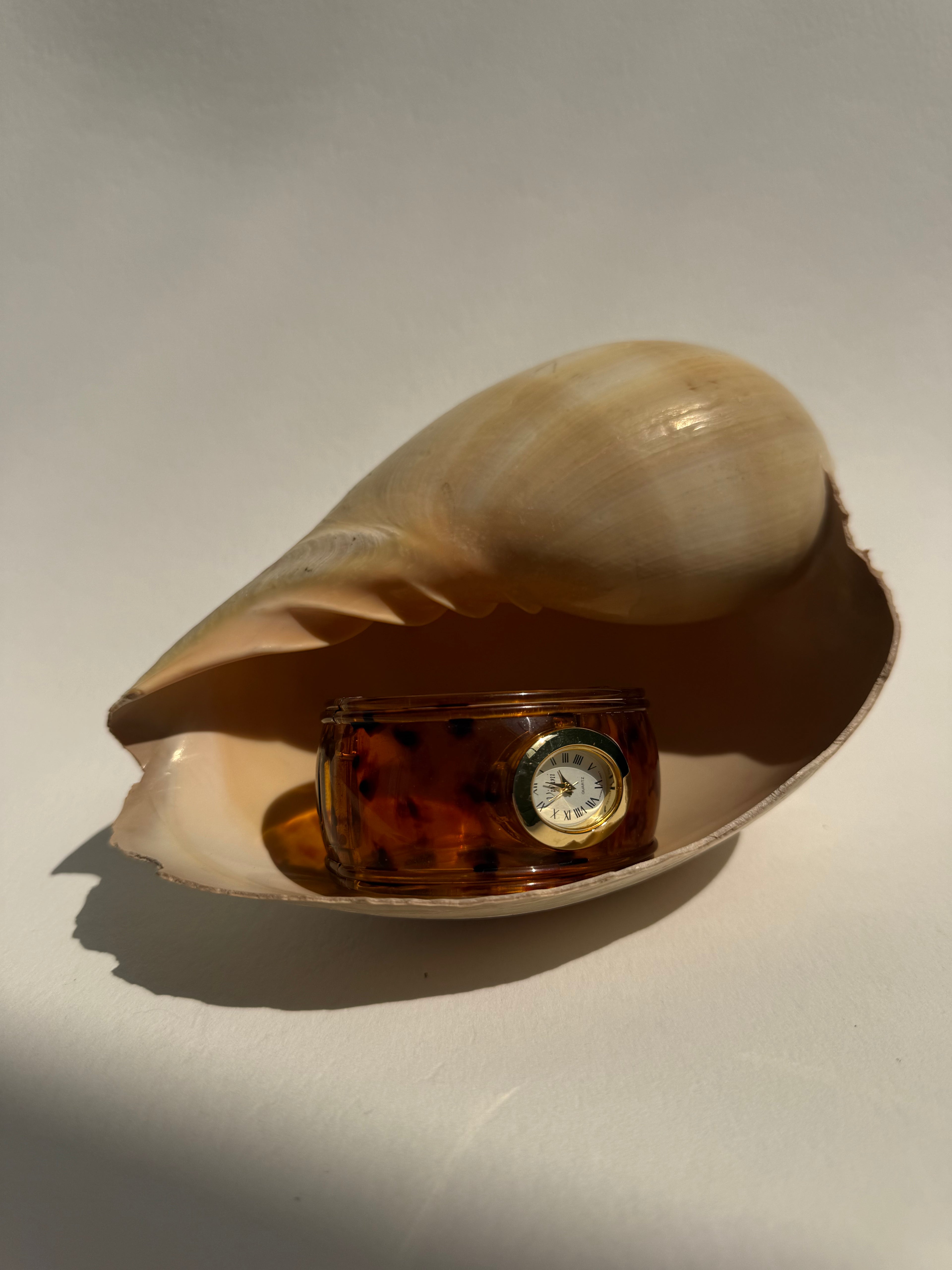 TORTOISE BROWN HINGED CUFF WATCH