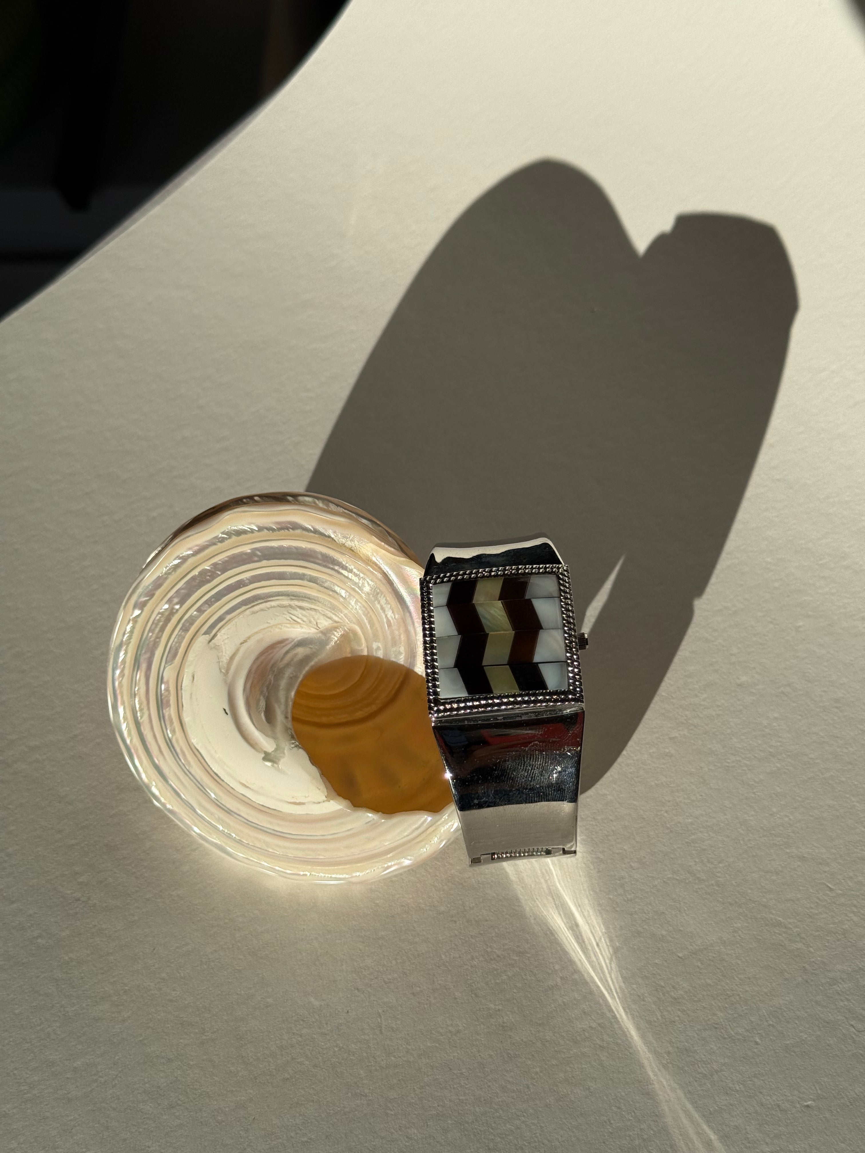 SILVER ART DECO HIDDEN FACE CUFF WATCH