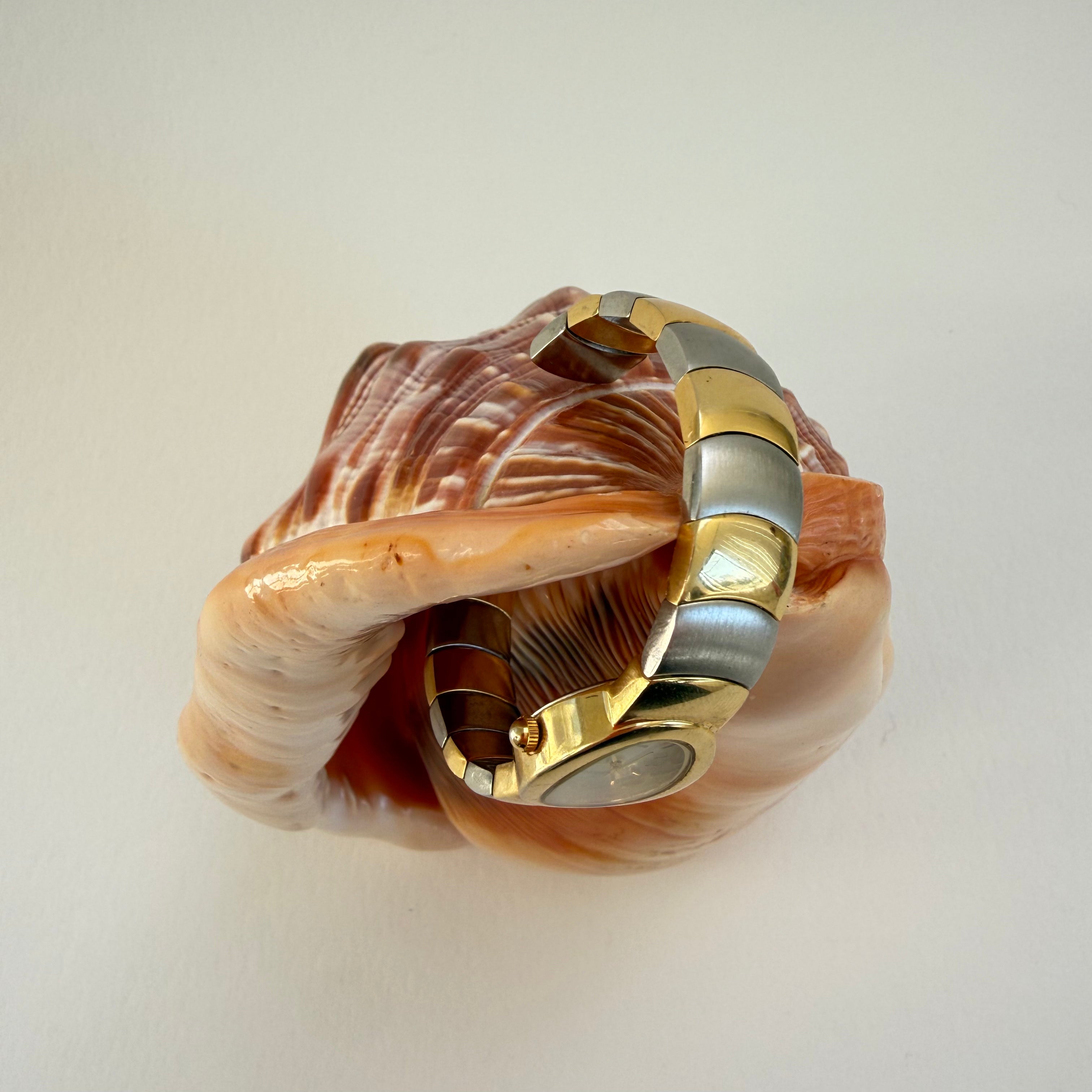 TWO TONE OVAL CUFF WRIST WATCH