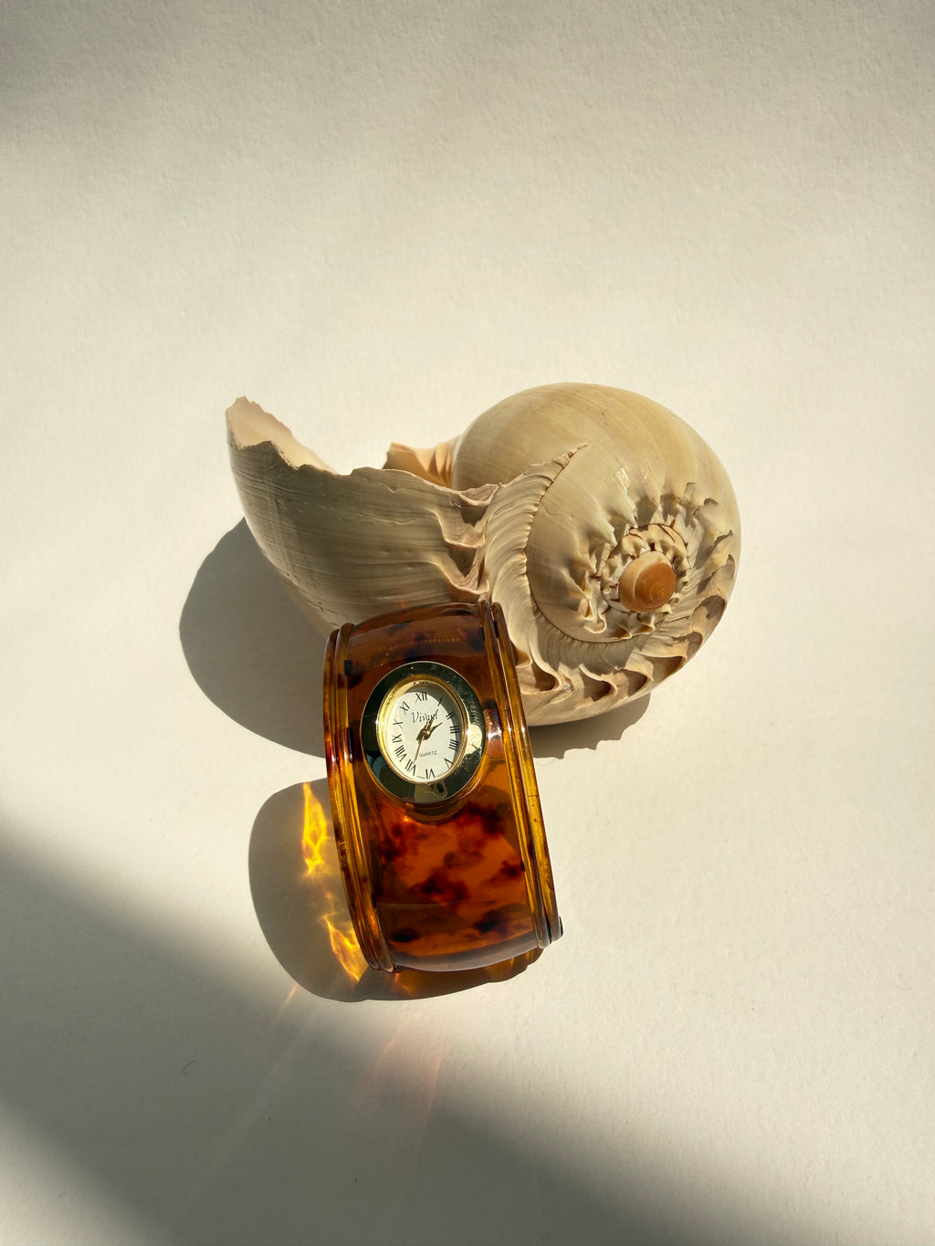 TORTOISE BROWN HINGED CUFF WATCH