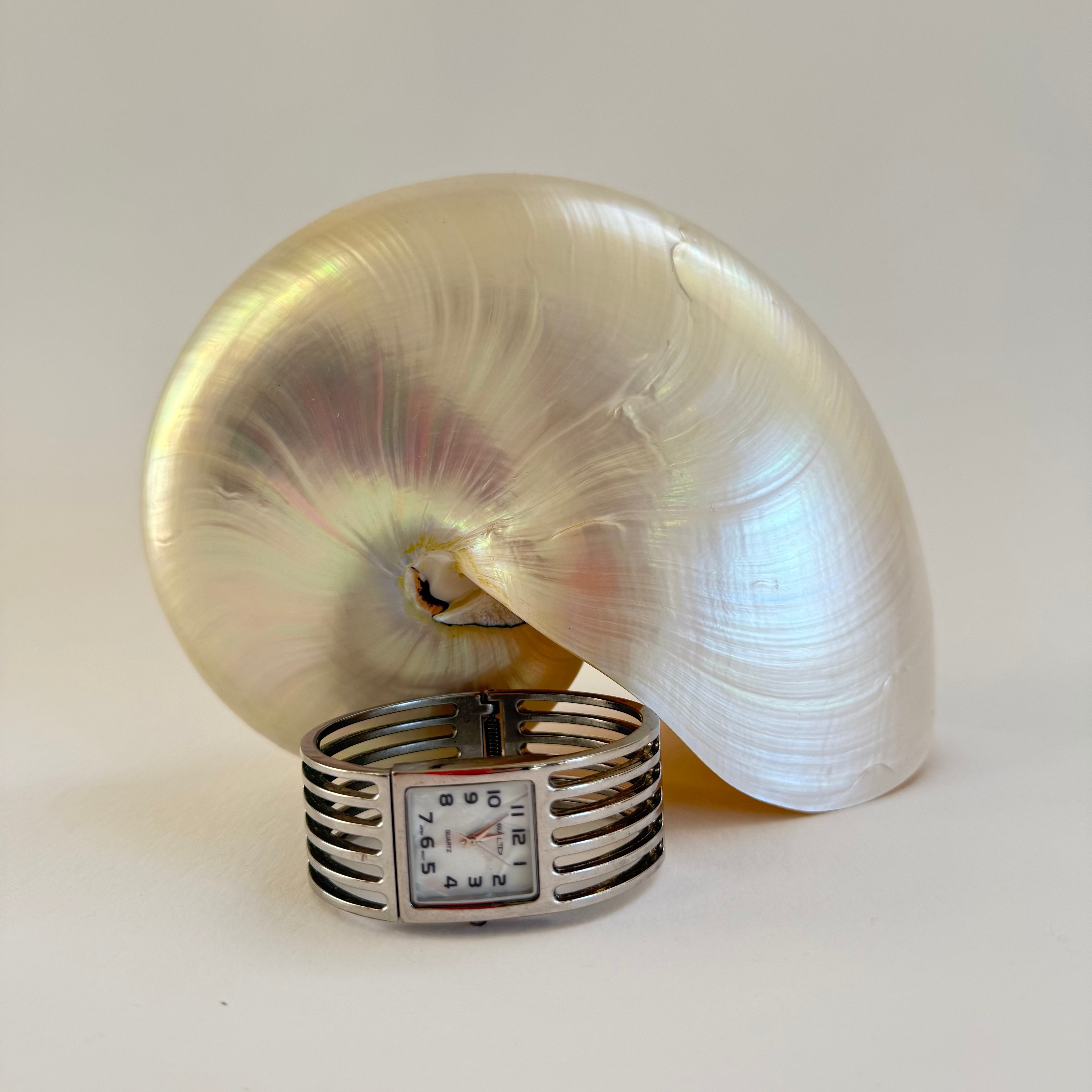 SLATED SILVER BANGLE CUFF WATCH