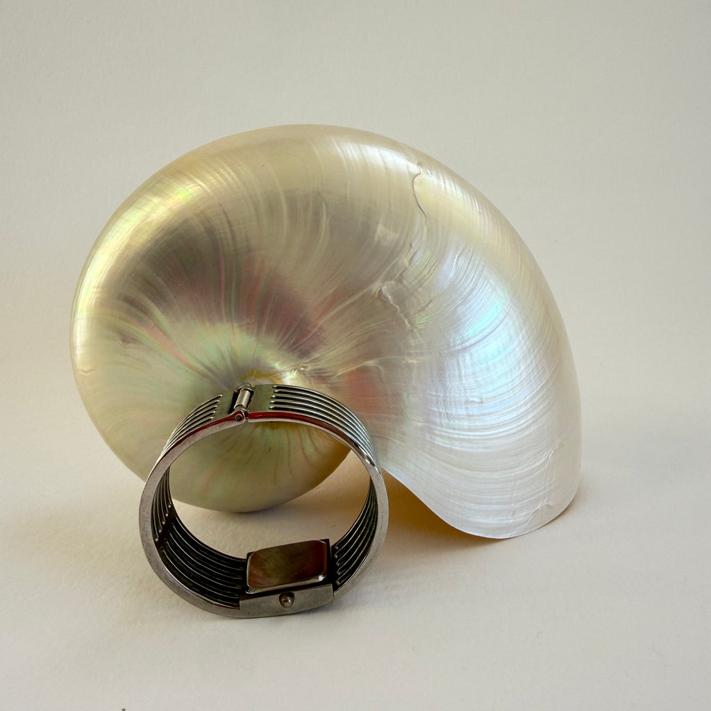 SLATED SILVER BANGLE CUFF WATCH