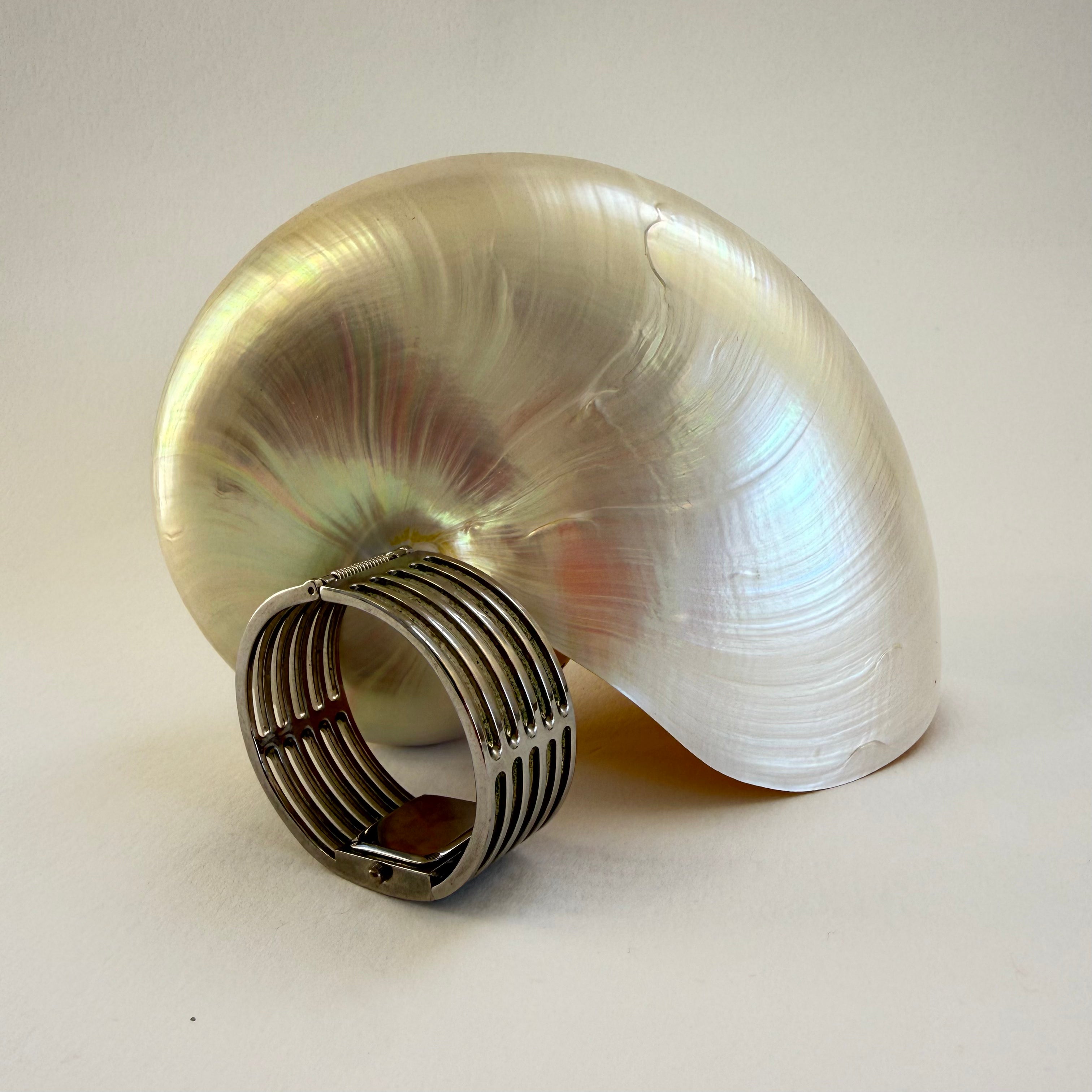 SLATED SILVER BANGLE CUFF WATCH