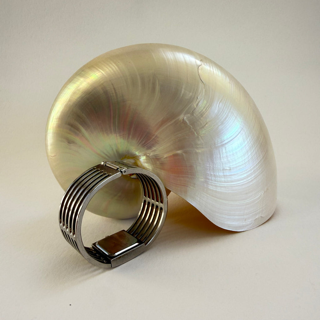 SLATED SILVER BANGLE CUFF WATCH