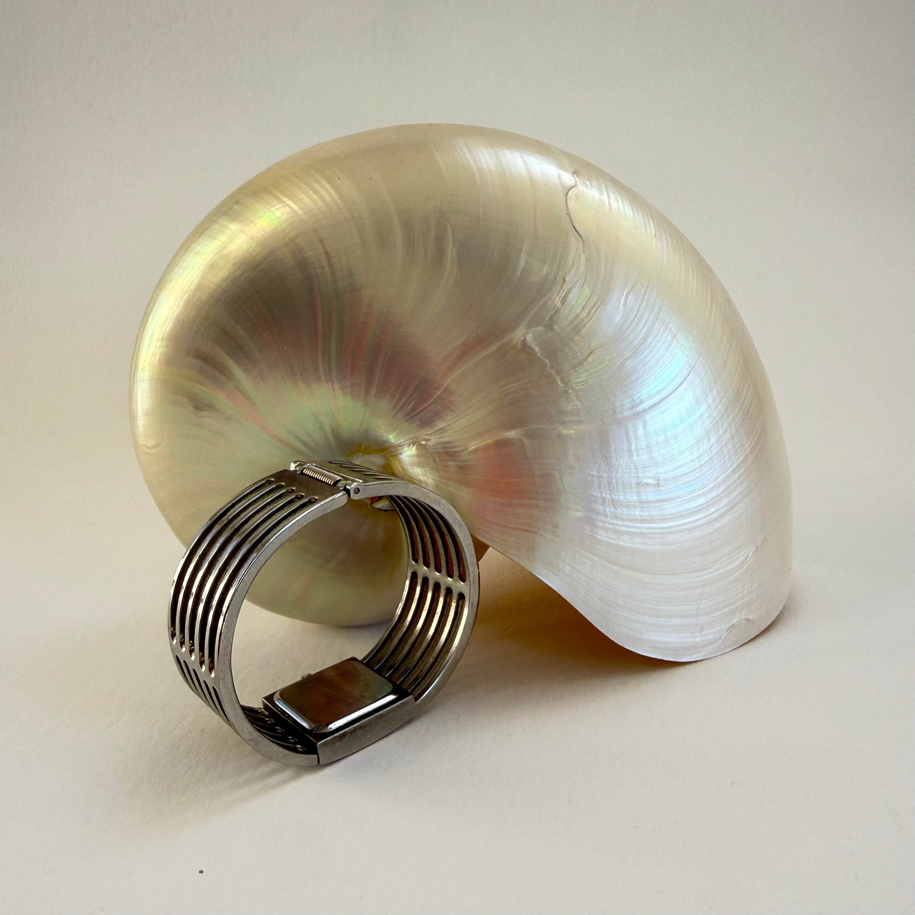 SLATED SILVER BANGLE CUFF WATCH