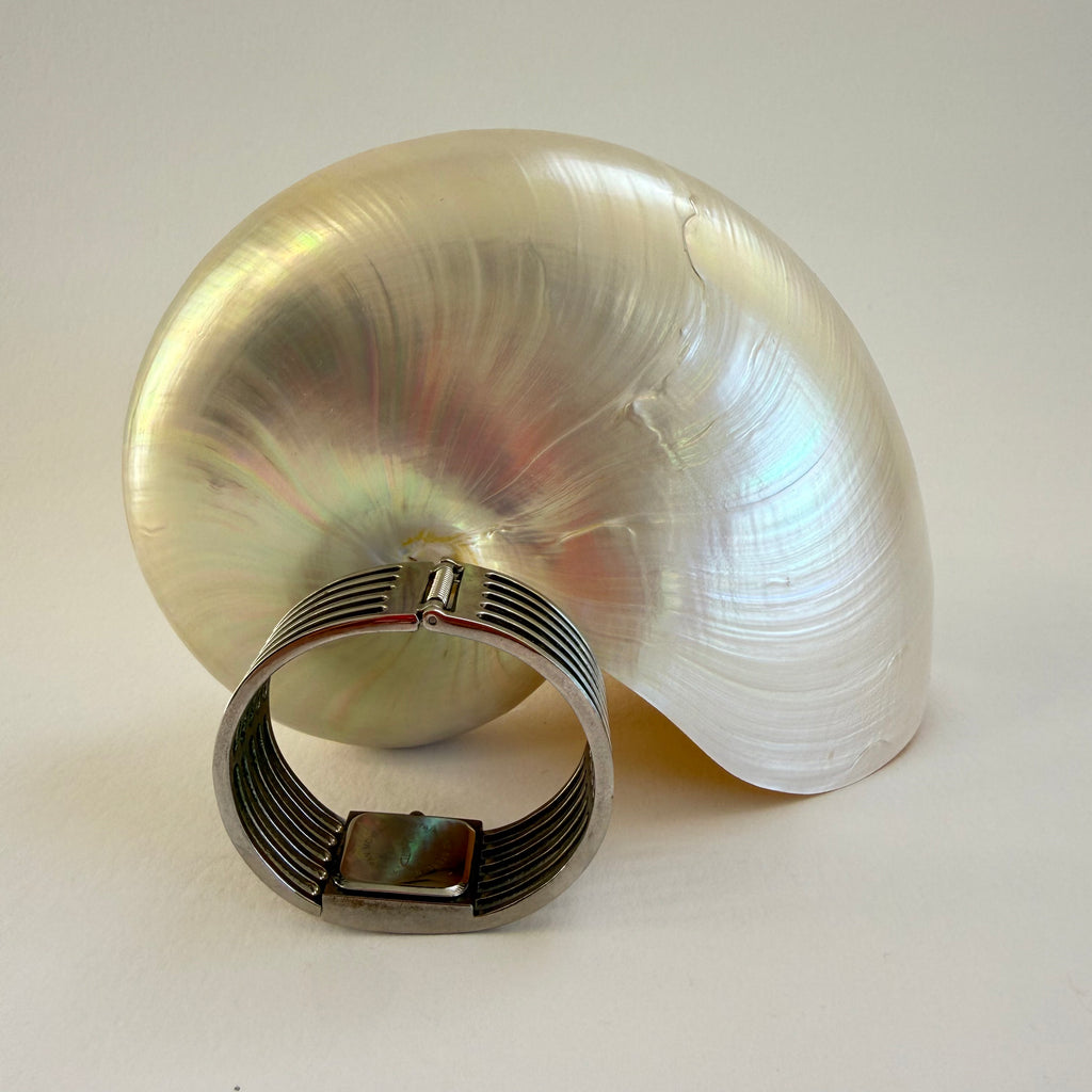 SLATED SILVER BANGLE CUFF WATCH