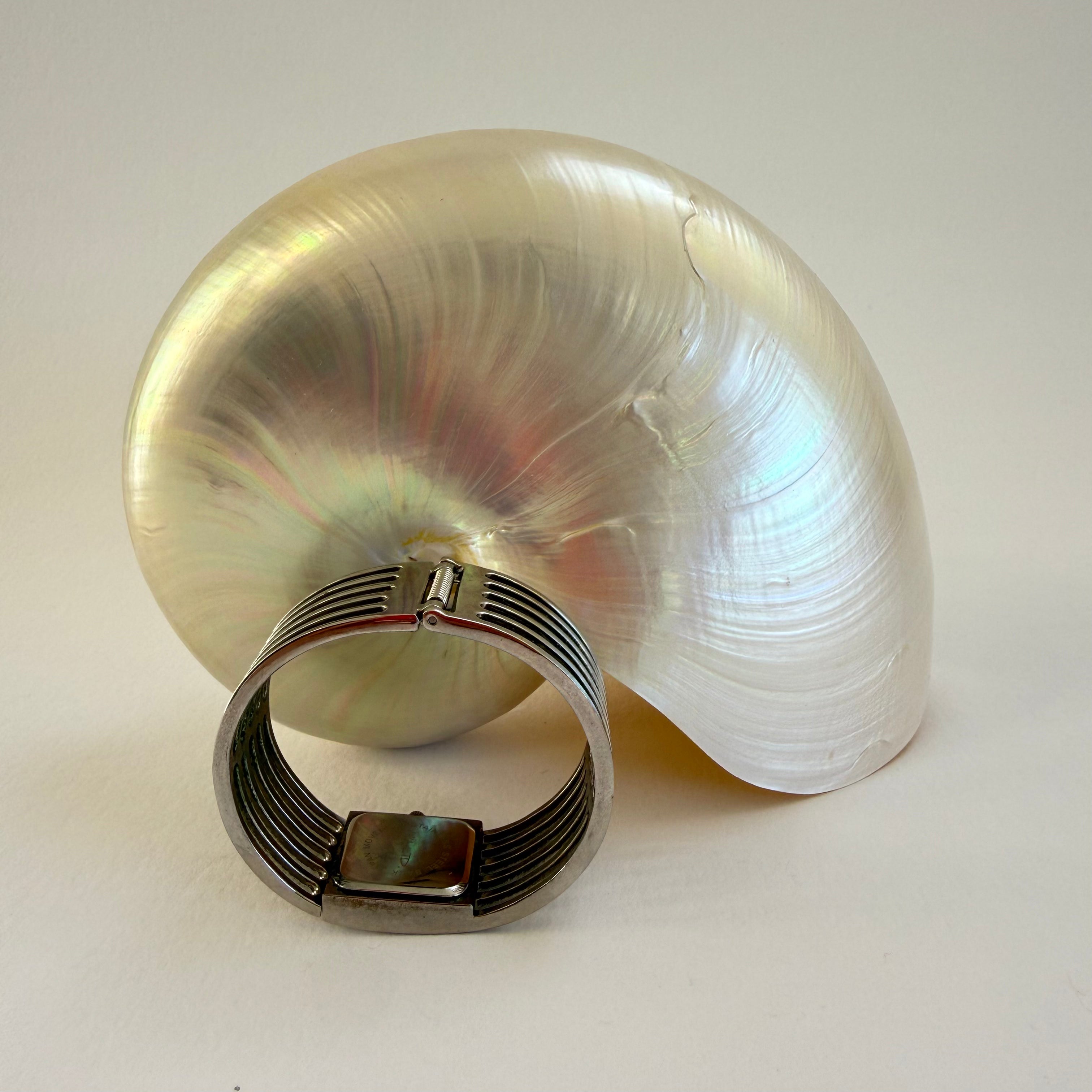 SLATED SILVER BANGLE CUFF WATCH