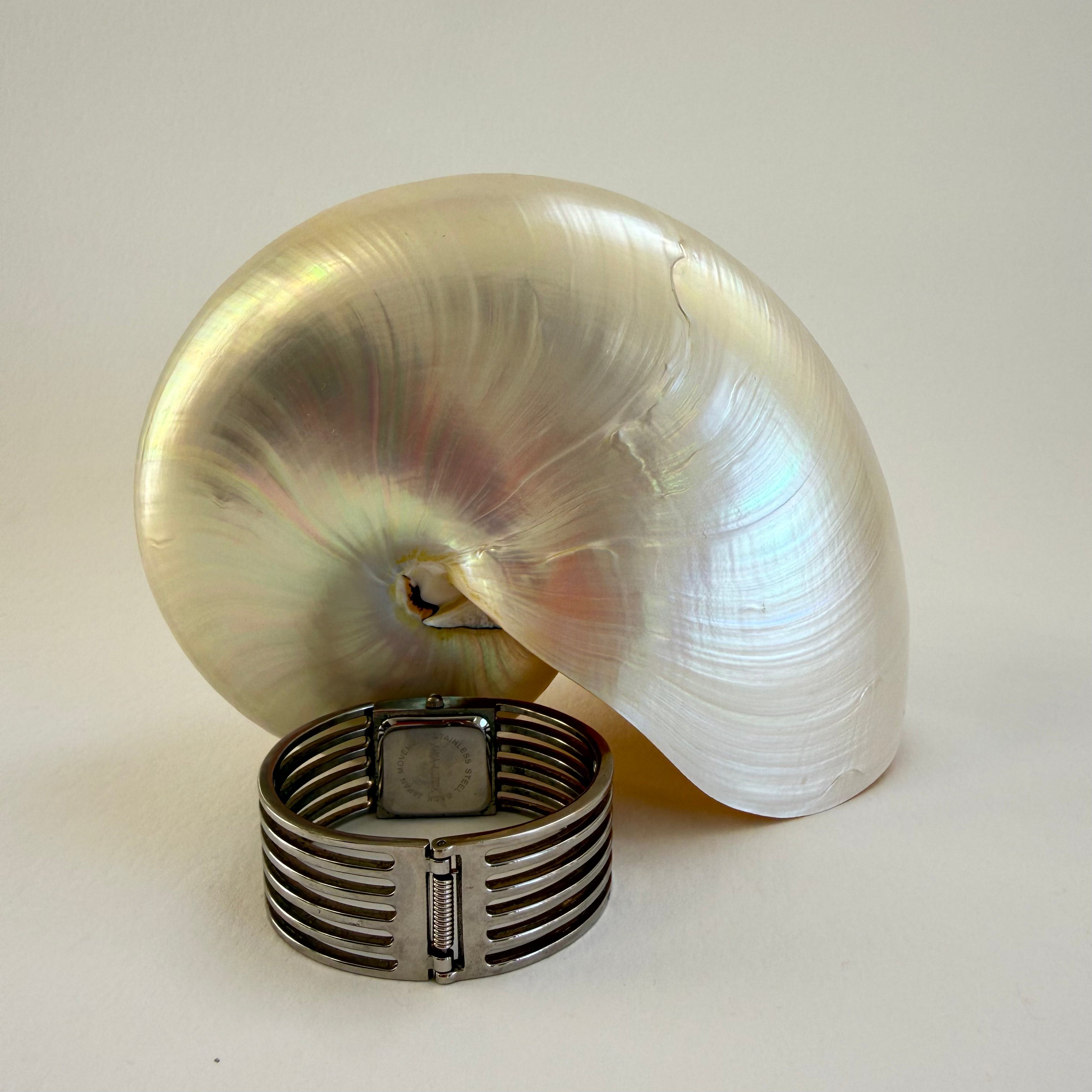 SLATED SILVER BANGLE CUFF WATCH