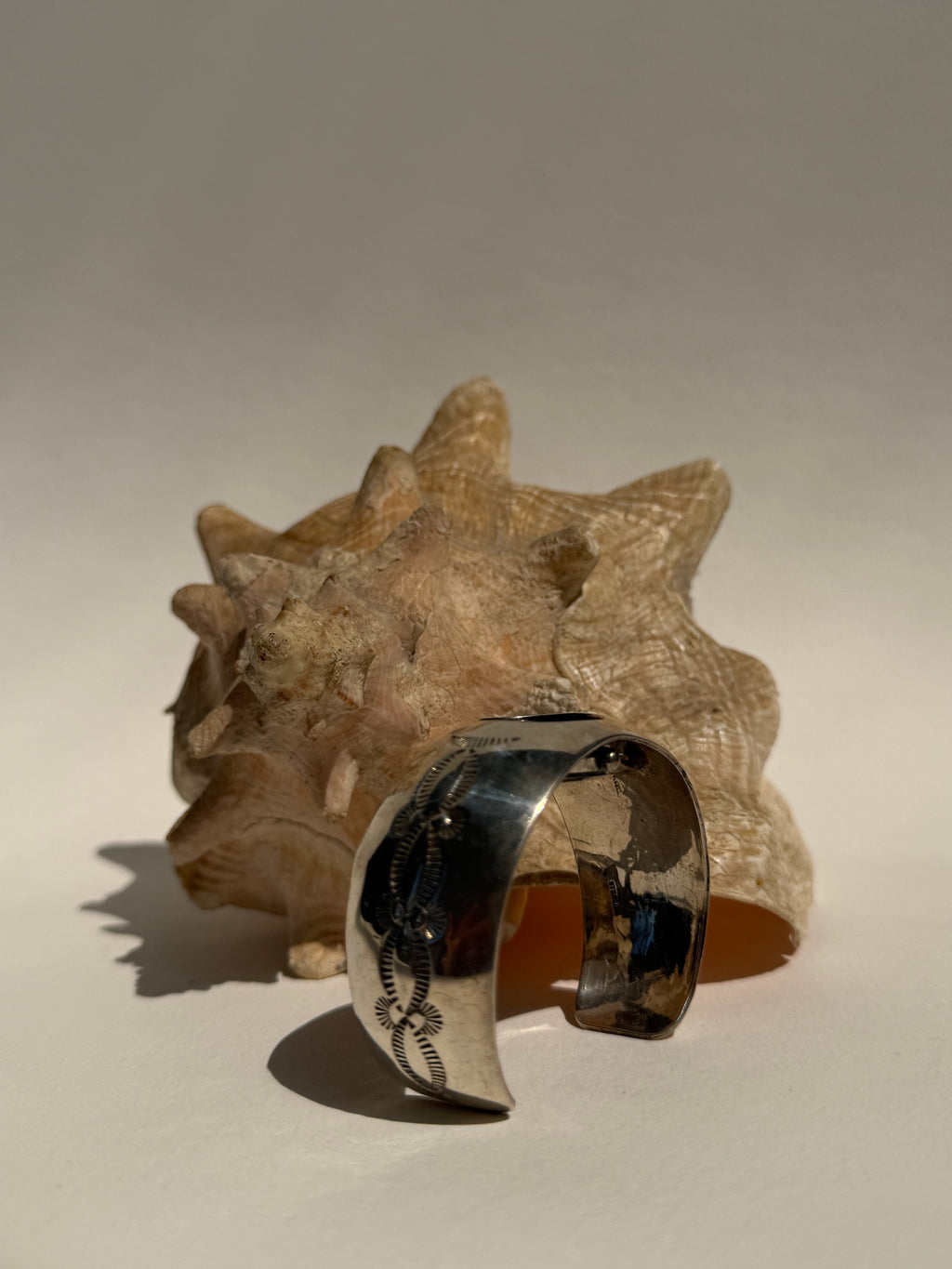 SILVER NATIVE AMERICAN CARVED CUFF WATCH