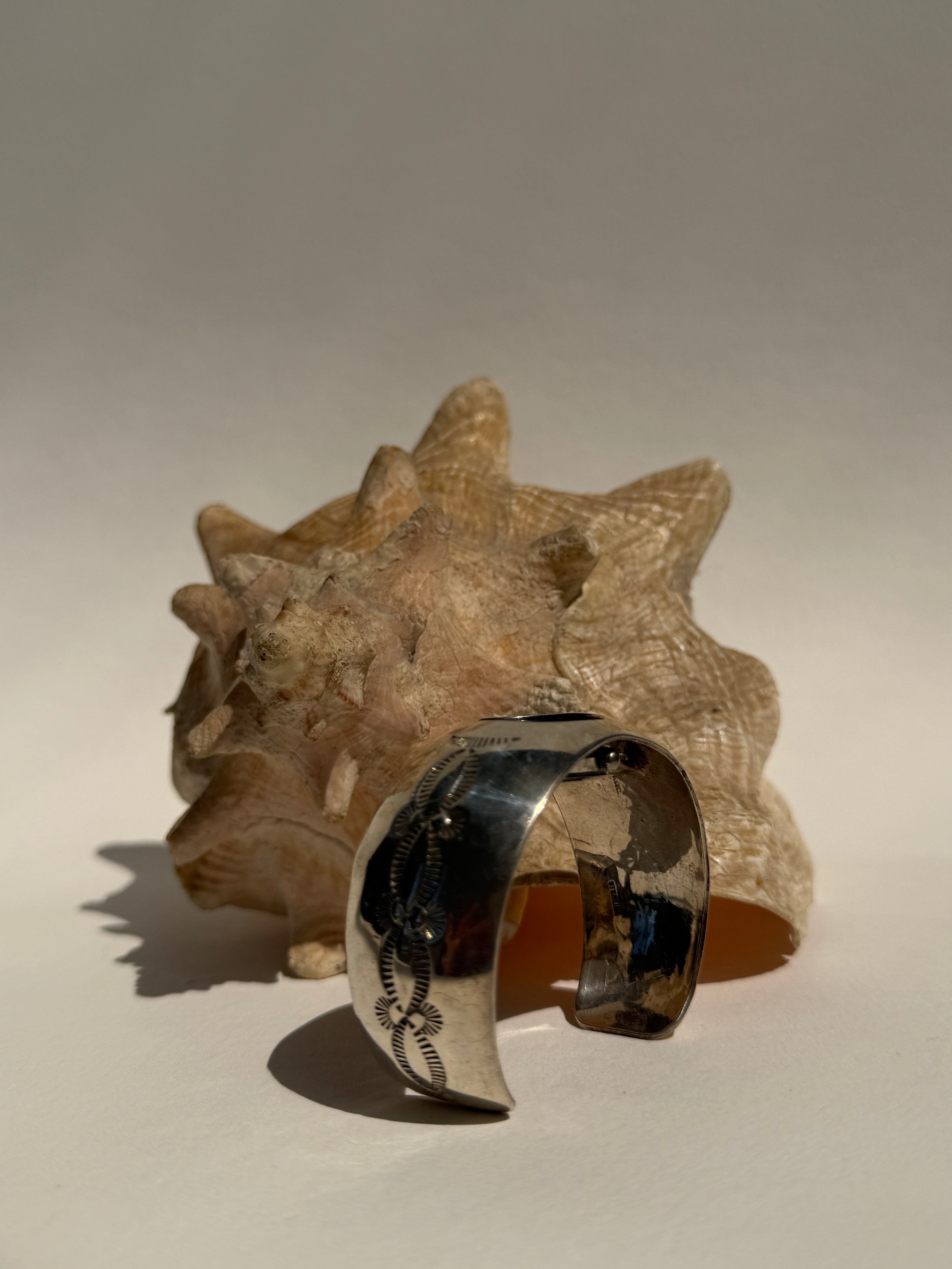 SILVER NATIVE AMERICAN CARVED CUFF WATCH