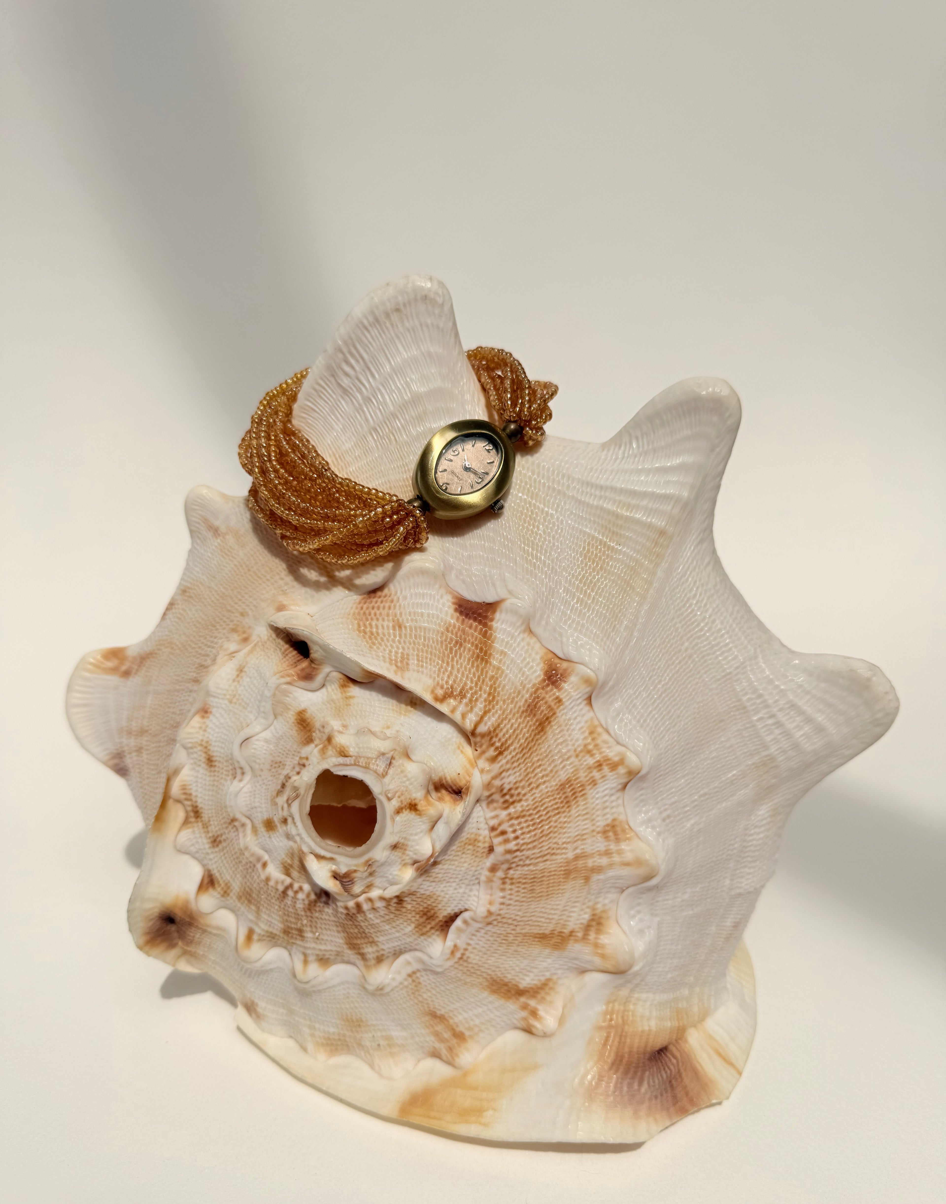 BEADED BAND GOLD TONAL OVAL STRETCH CUFF WATCH